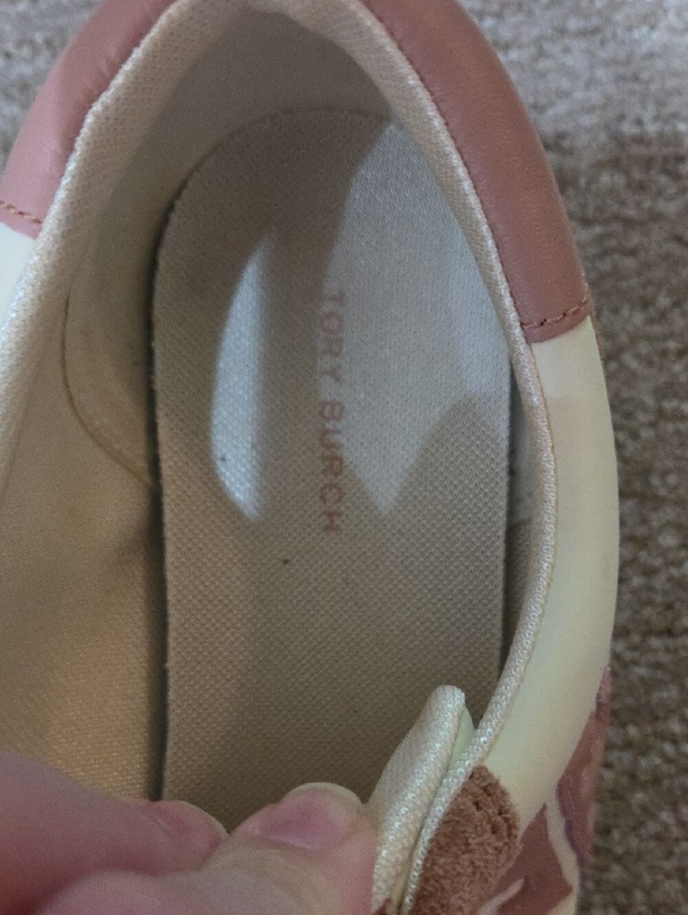 Tory Burch Vintage Nylon Cream and Dusty Rose Suede-Trim Sneakers - Picture 8 of 9